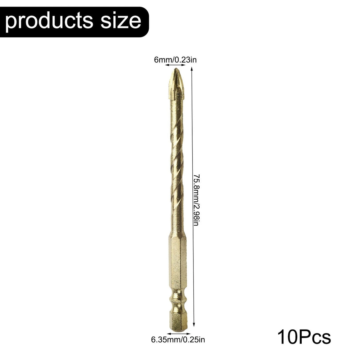Hex Cross Drill Bit for Brick Hard Surfaces (Alloy, Hex Shank)