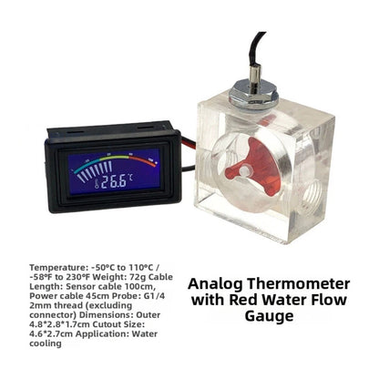Watercooled Computer System LED Thermometer & Three Way Flow Meter