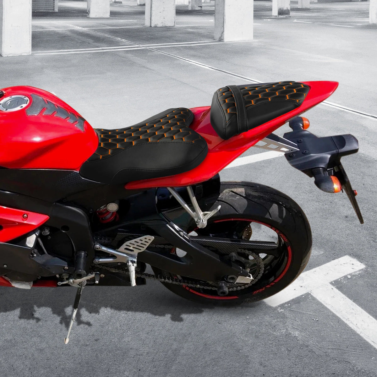 Driver Passenger Seat for Yamaha YZF-R6 (2006–2007) Black Orange