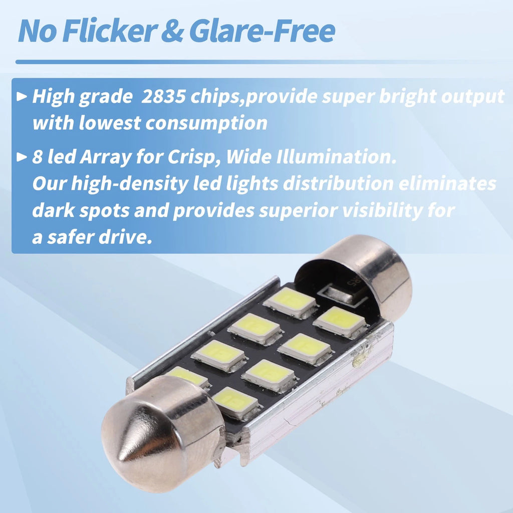 2X LED Dome Light Bulbs 39mm 2835 Chip White for Universal Fit