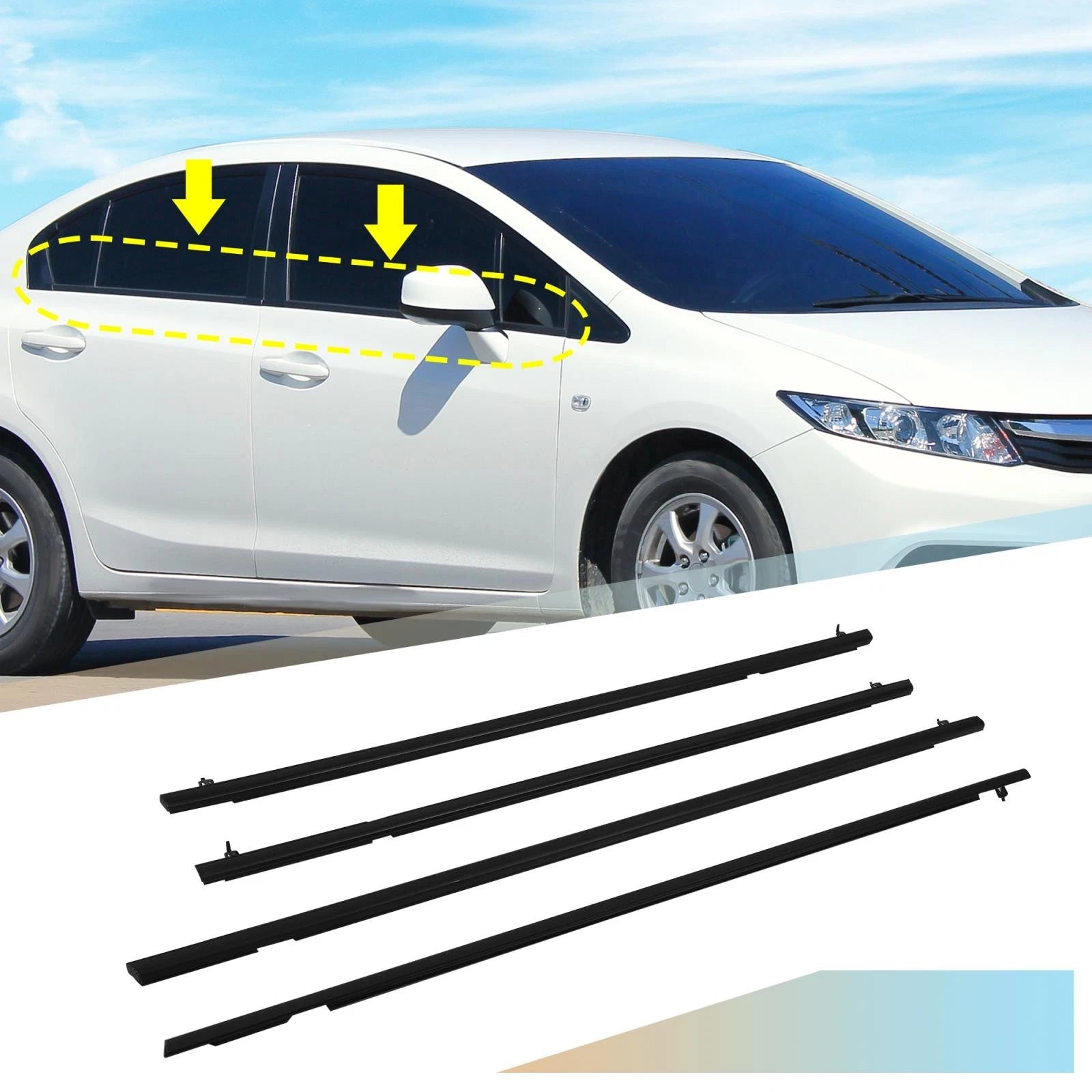 4pcs Weatherstrip Window Molding Trim for Honda Civic (2006–2011)