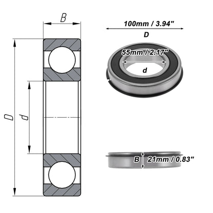 Deep Groove Ball Bearing 55x100x21mm for Scooter Skateboard (1Pc)