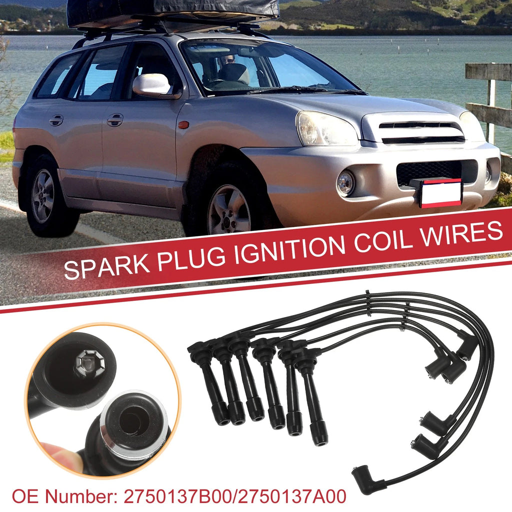 6 Pcs Spark Plug Wires Ignition Coil Cable Replacement for Hyundai Sonata (1999–2005)