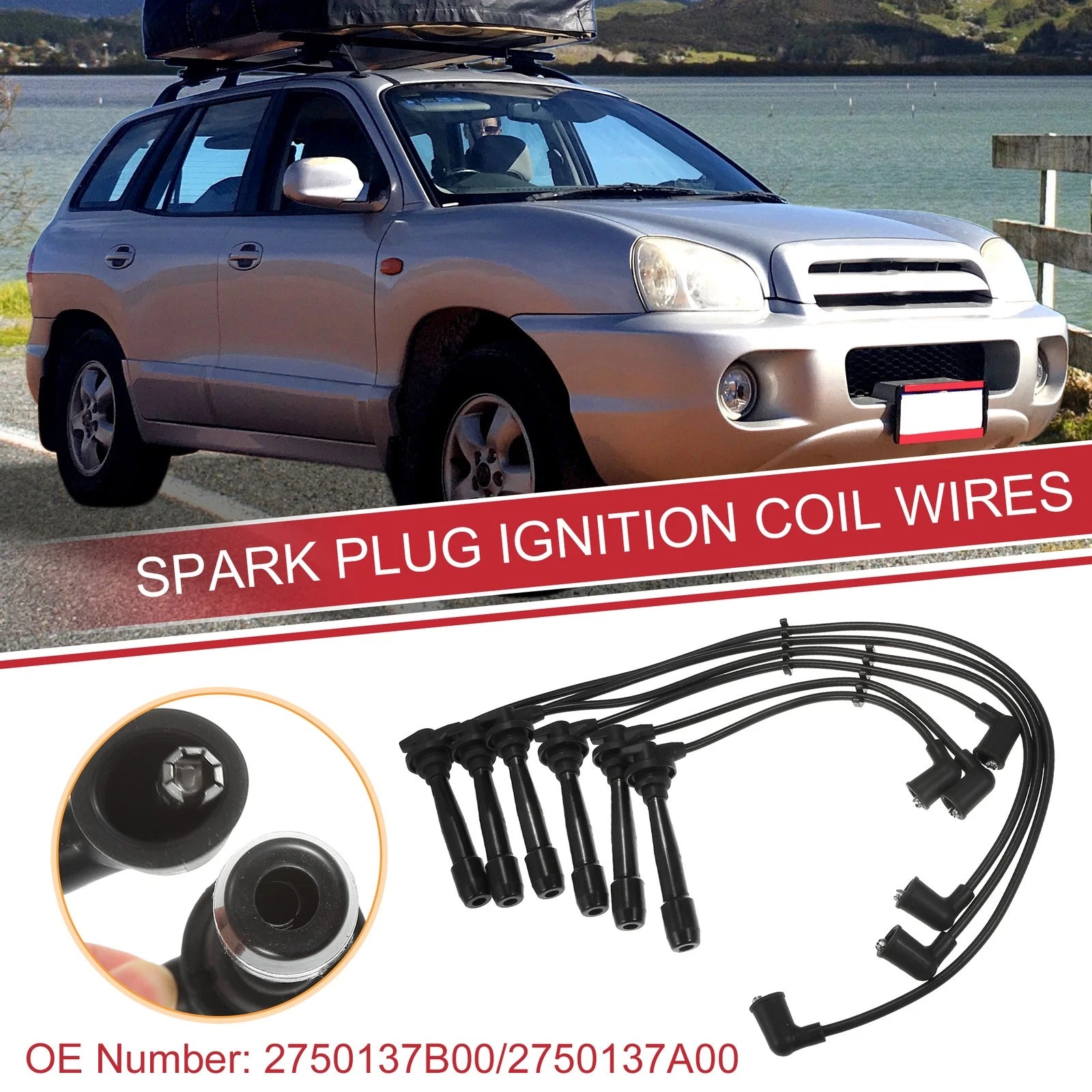 6 Pcs Spark Plug Wires Ignition Coil Cable Replacement for Hyundai Sonata (1999–2005)