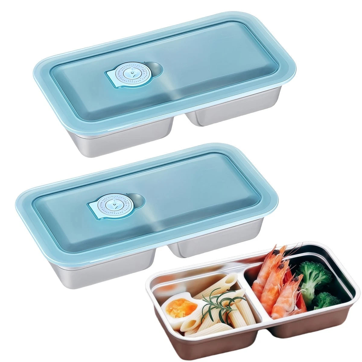2X Stainless Steel Snack Boxes for Food Storage (Double Compartment)
