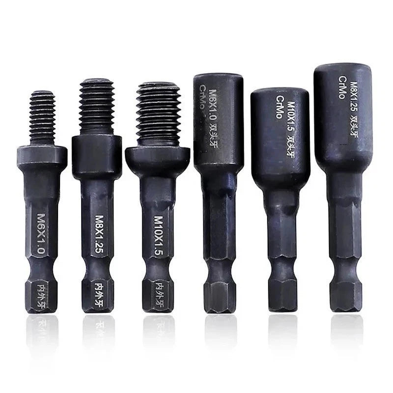 Set of 6 Cr-Mo Self-Tapping Socket Adapters for Insert Nuts or Hanger Bolt