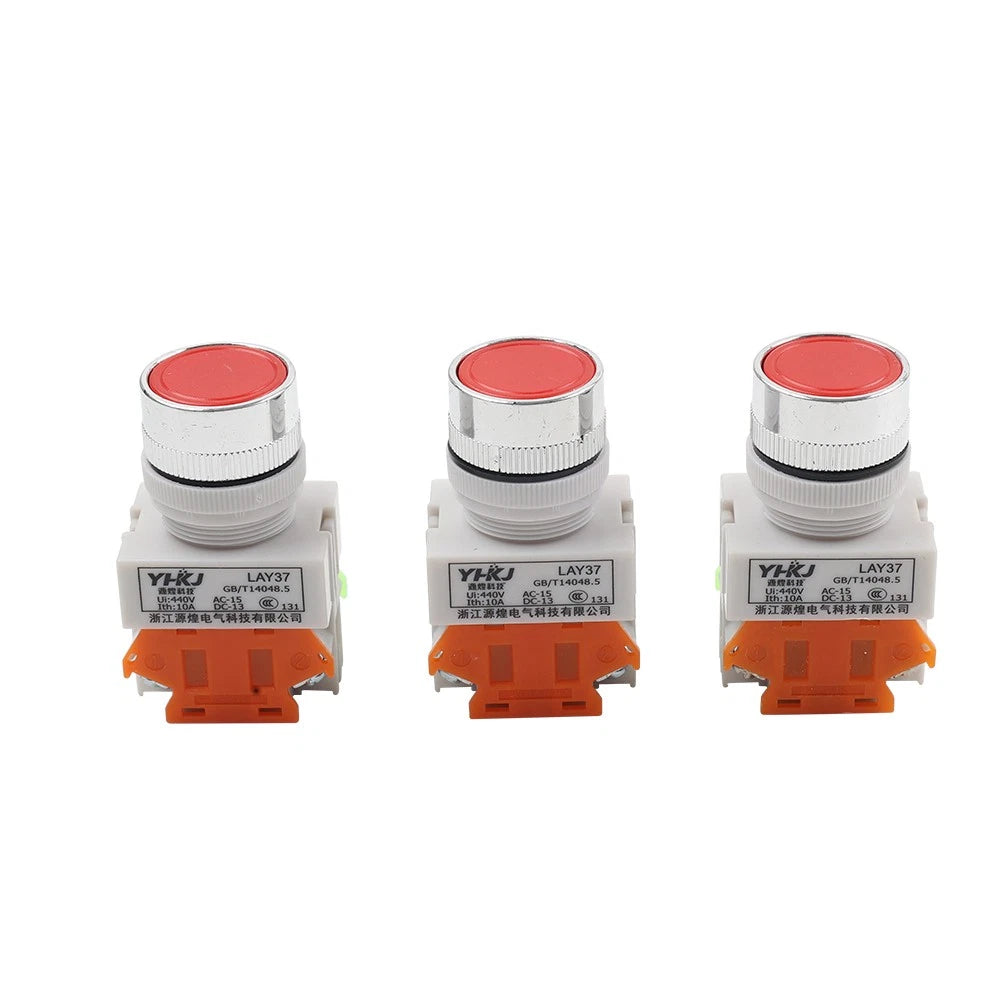 3PCS AC 660V 10A 4 Pins Momentary Push Button Switch Red