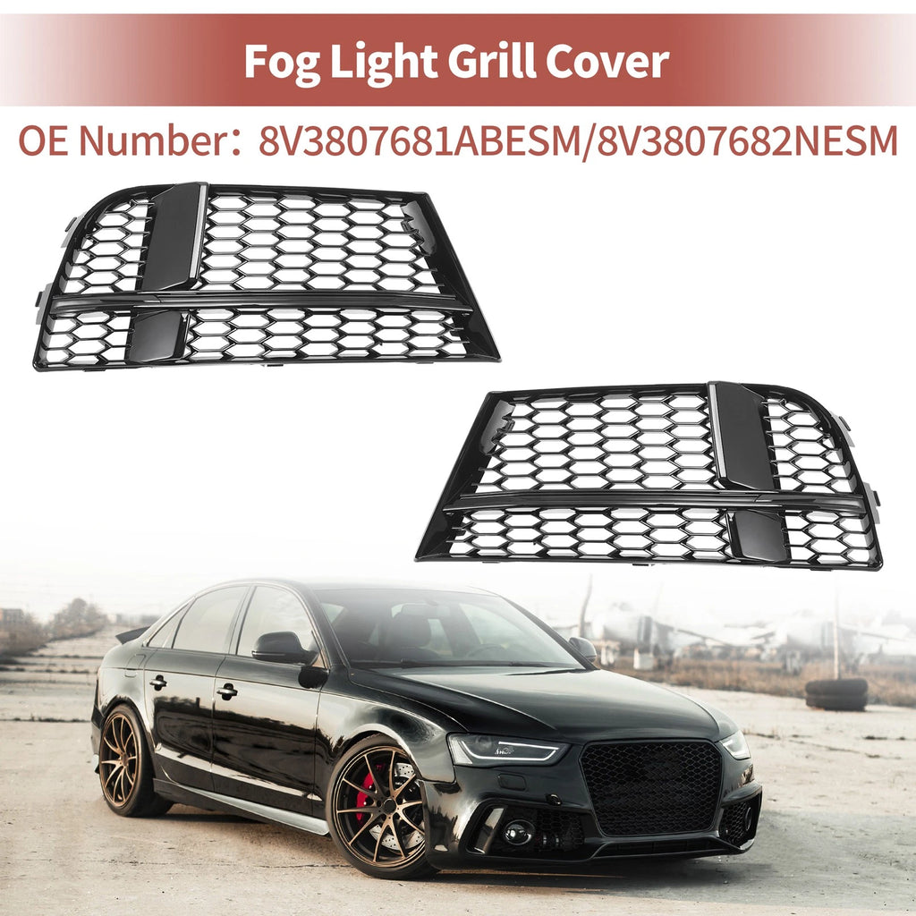 Front Fog Light Grill Pair for Audi A3 (2017–2020) Honeycomb OEM Replacement