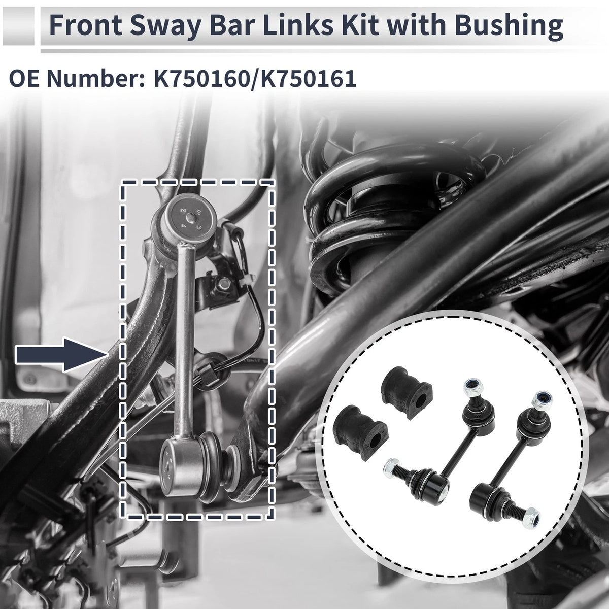 Front Stabilizer Bar Links Set of 2 with Bushing for Mazda CX-9 (2007–2021) No.K750160