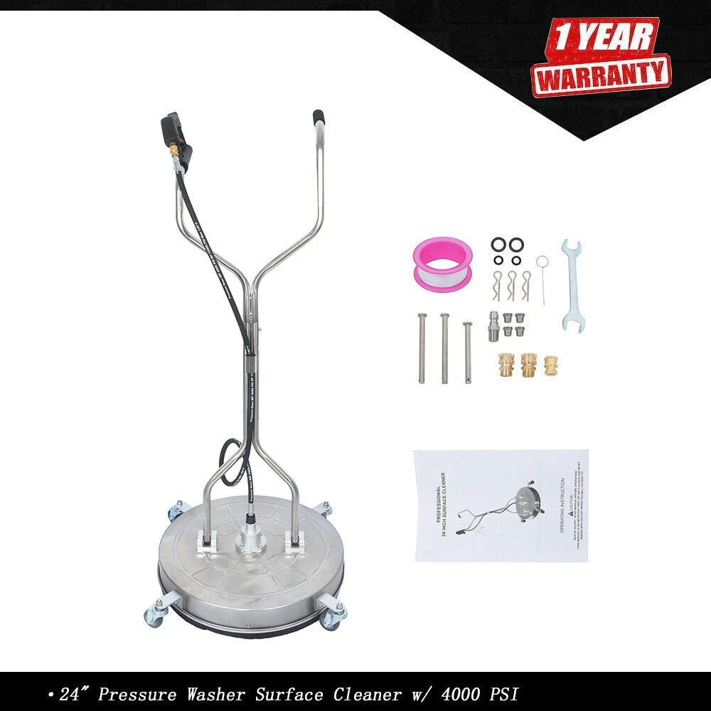 24" Pressure Washer Surface Cleaner with Handles & Wheels Quick Connect