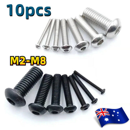 Hex Socket Flanged Bolts Screws Button Head Allen M2-M8 A2 Stainless Steel