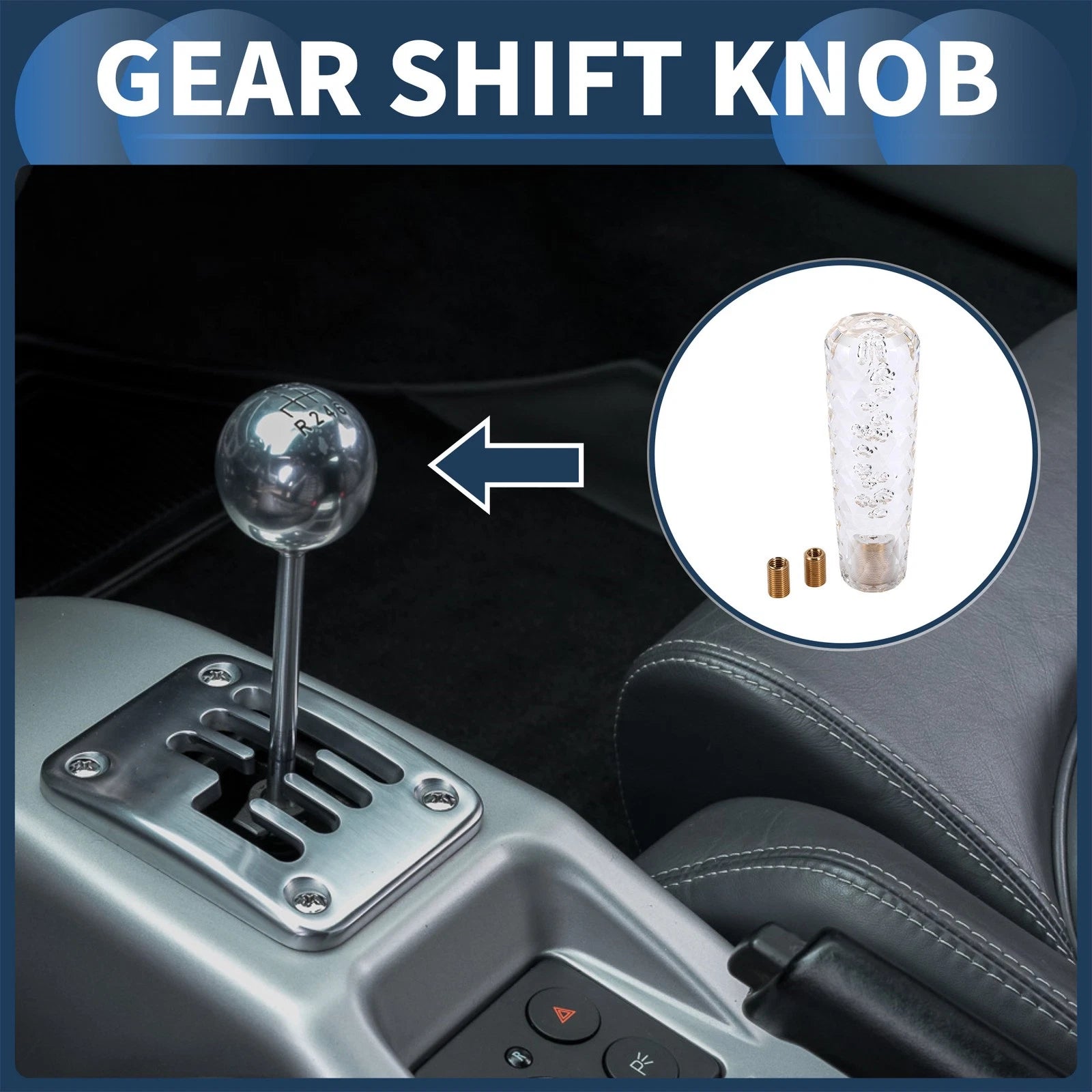 Set of 1 Universal Shift Knob with 2 Adapters for Manual/Automatic Vehicles