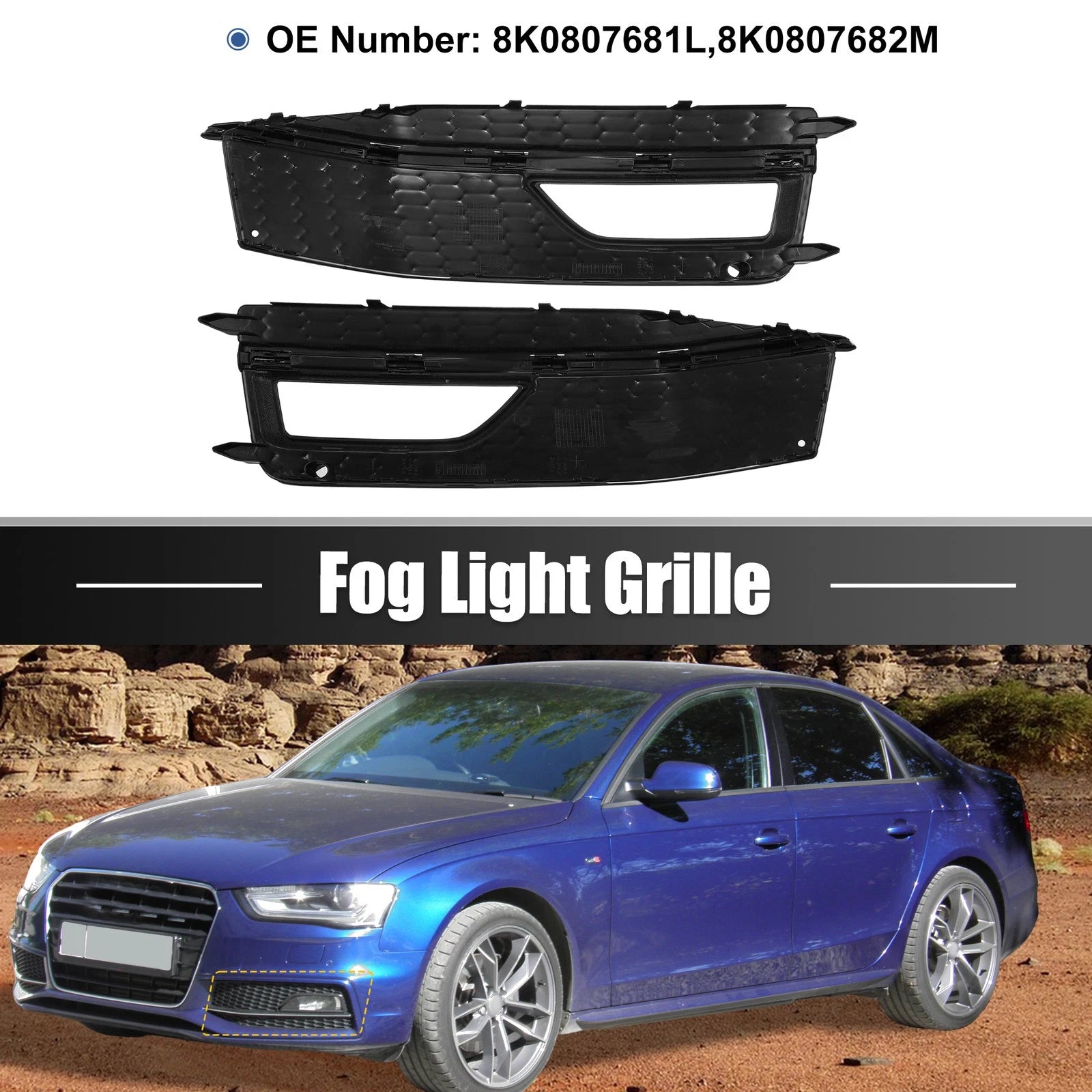 Front Bumper Fog Light Grille Cover Replacement for Audi A4 S4 (2013–2015)
