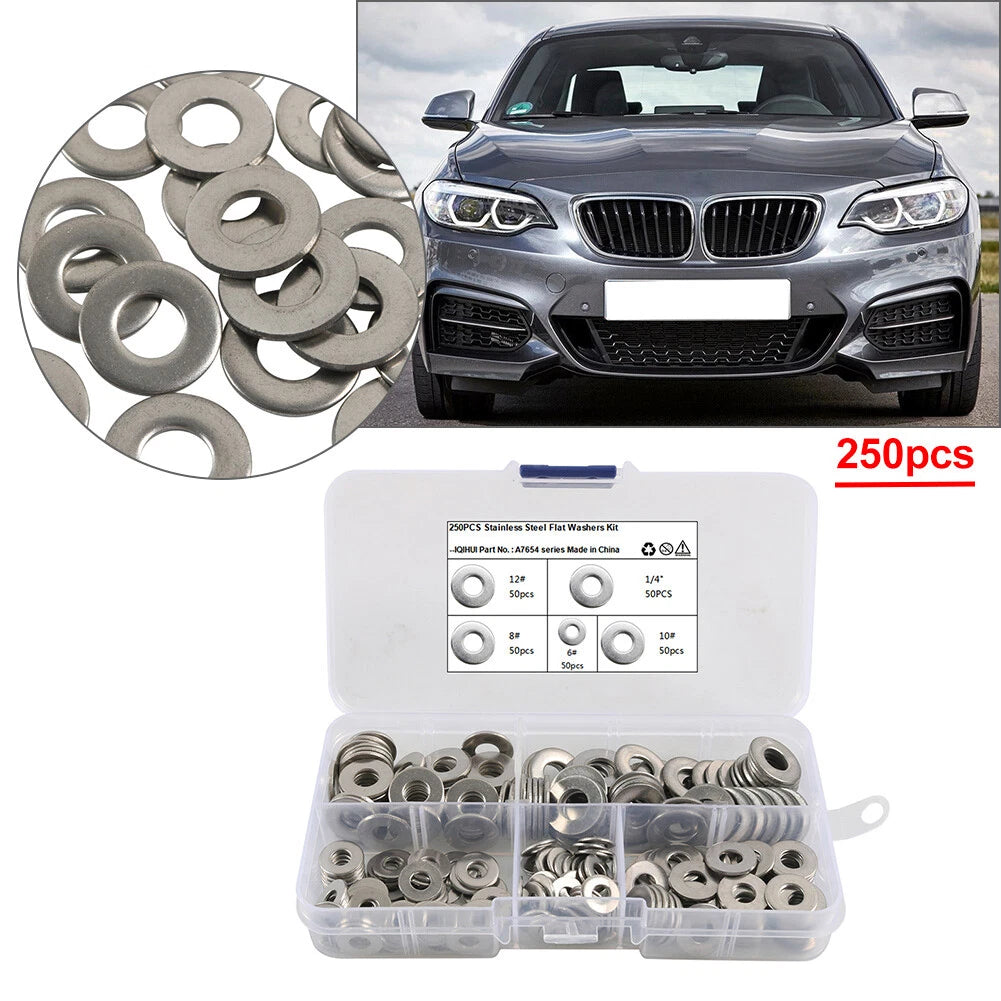 250 Pcs Stainless Steel Flat Washers Gaskets for