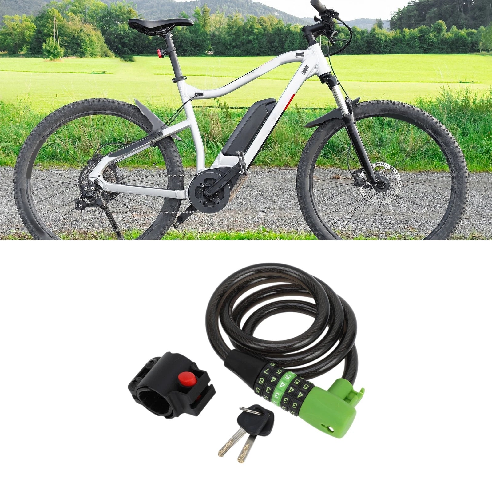 Bike Padlock Cable Lock Resettable 5 Digit for Green Black 1 Set (1 Set)