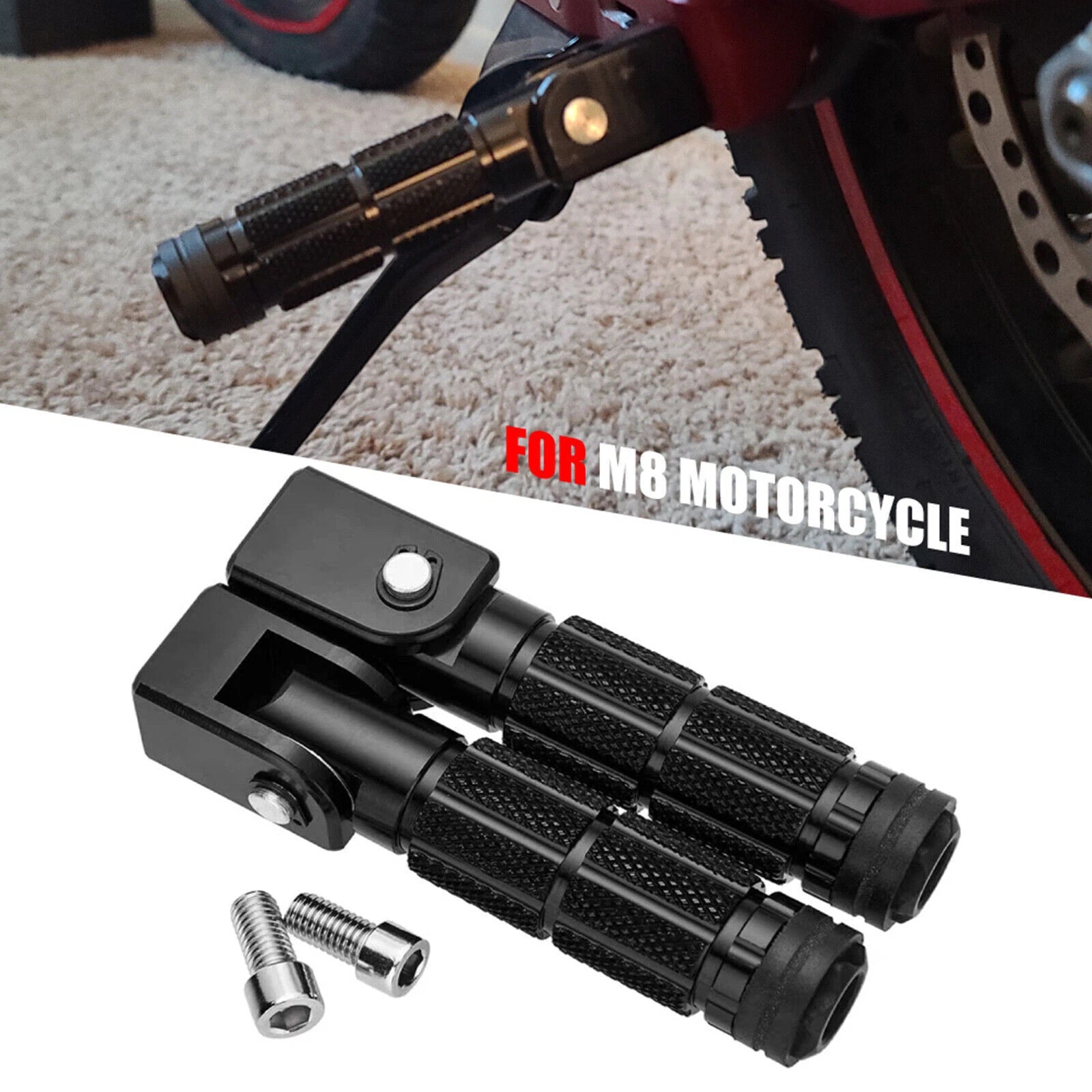 M8 Rear Footrests for Universal Fit (90 Degree Fixed Folding)