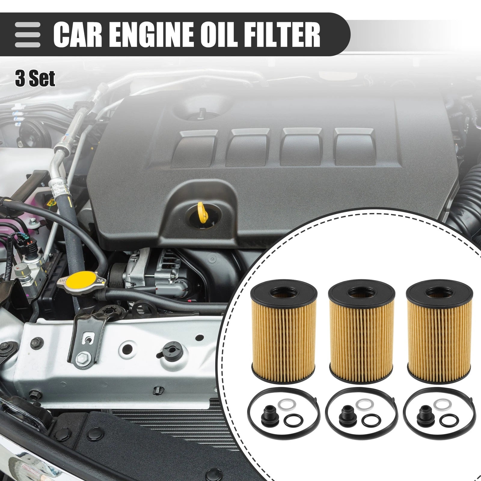 Engine Oil Filter 3 Set with Gasket for Hyundai Sonata (2020–2023)
