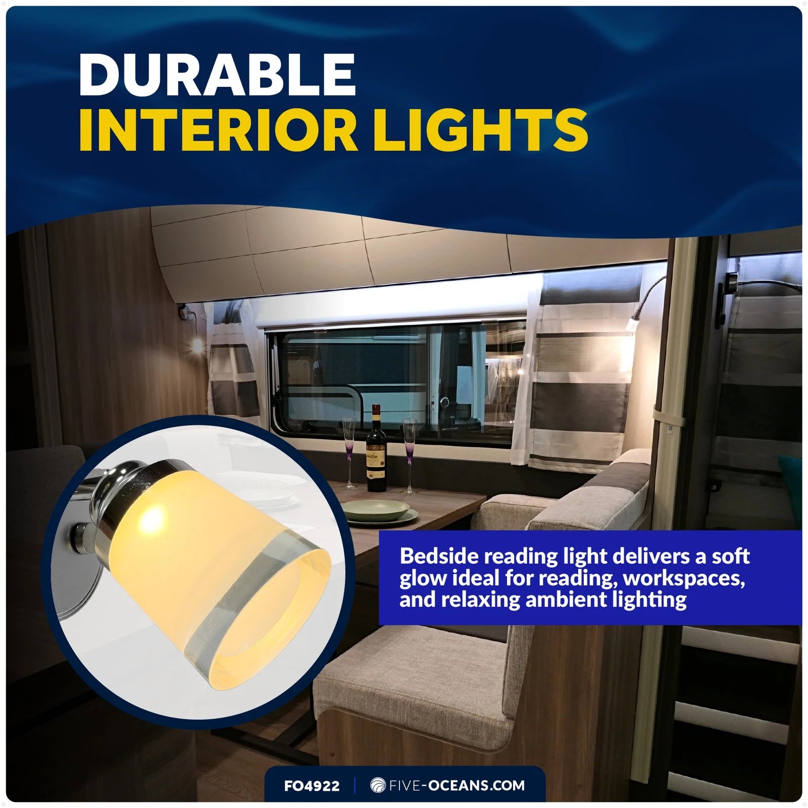 RV LED Reading Light for RVs (200LM, Touch-Sensitive, USB-C, 10-28V)