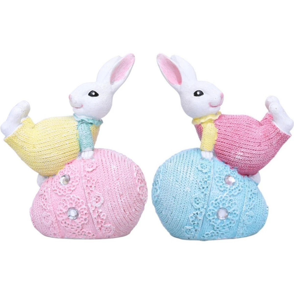 Set of 2 Easter Bunnies Decorative Figurines in Resin