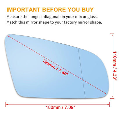 Right Rearview Mirror Glass Heated Replacement with Backing Plate for Audi A3 (2010–2016)