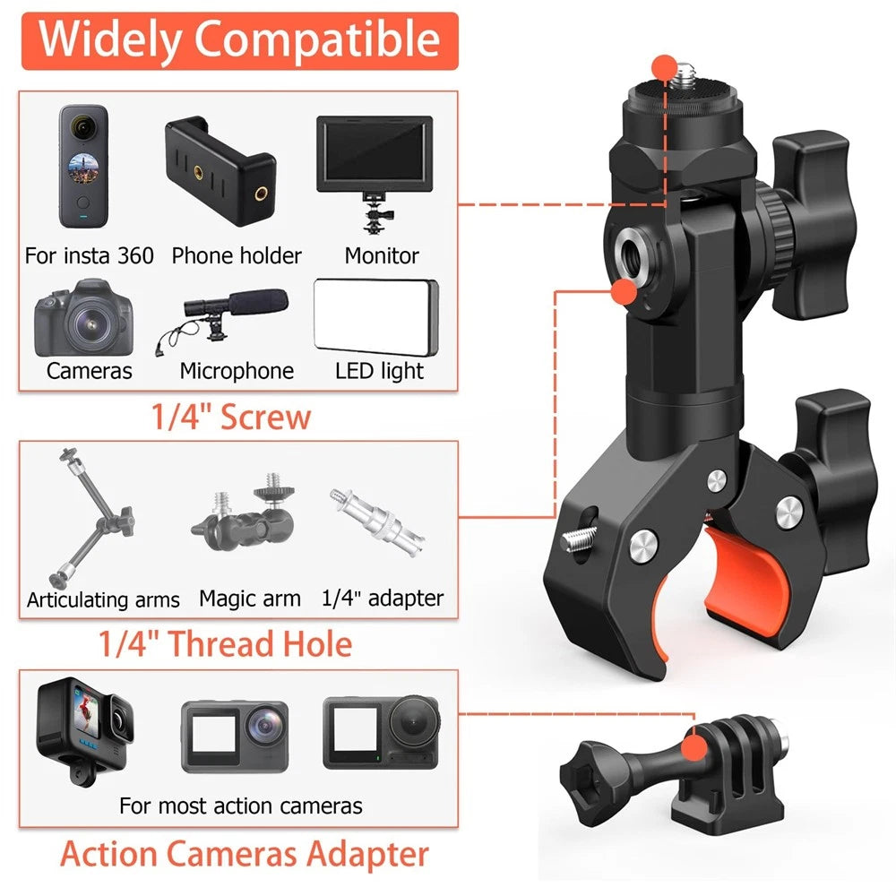 Camera Clamp Mount Holder for Bike Bicycle UTV Motorcycle Handlebar