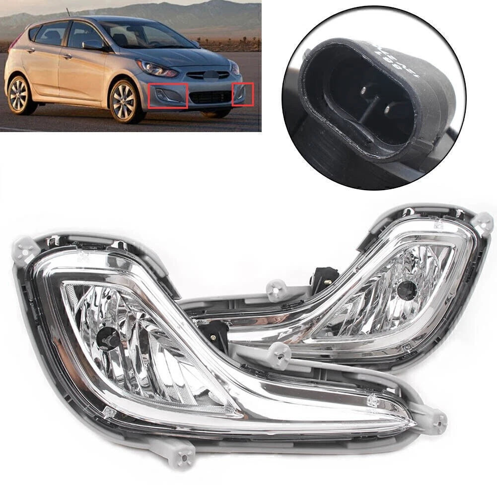 Pair Front Bumper Fog Light Lamp Clear Lens w/Bulb For Hyundai Accent 2012-2016