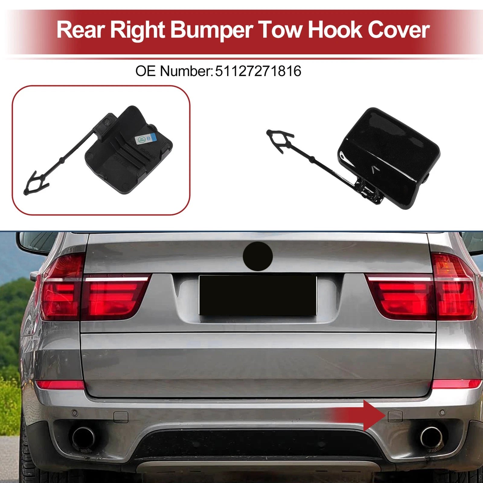Tow Hook Cover Cap Replacement for BMW X5 E70 (2011–2013)