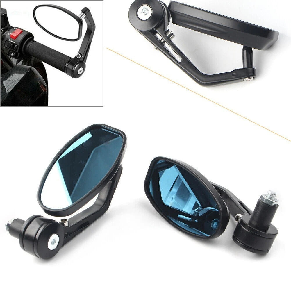 7/8" Universal Aluminum Handle Bar End Oval Rear View Side Mirrors Black