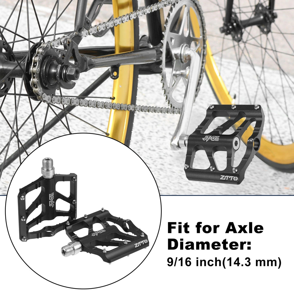 Rear Foot Peg Pedal Pair Aluminum Alloy for MTB Bike 9/16 Axle (Black)