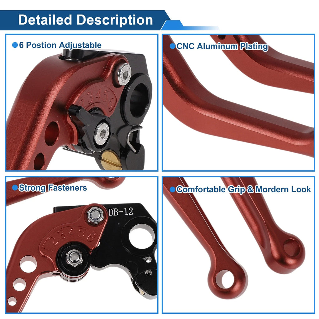 Adjustable Short Brake Clutch Levers for Ducati Hypermotard 796 (2010–2012) - Solid Red