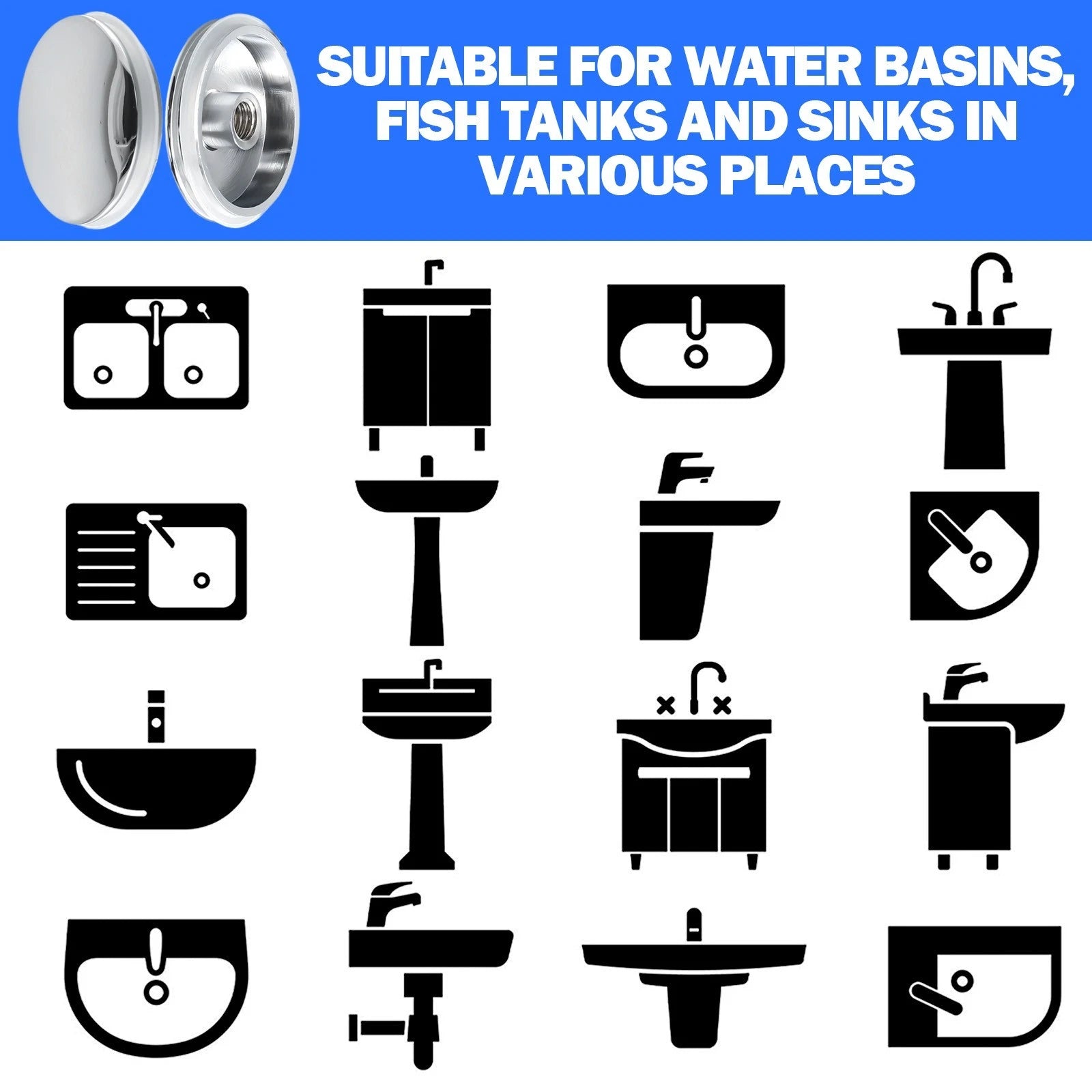 38mm Replacement Sink Waste-Plug Cap for (Chrome)