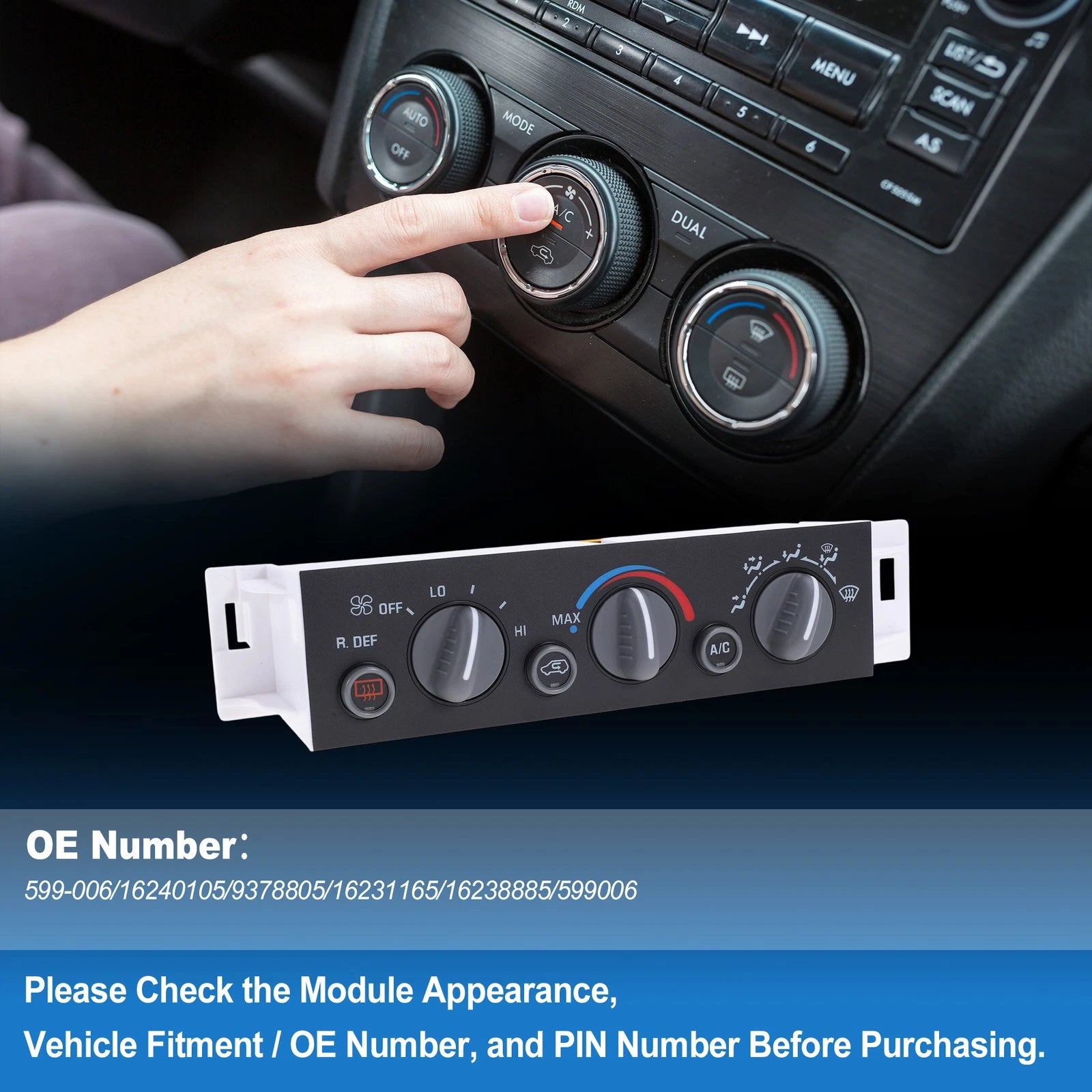 A/C Heater Climate Control Switch Panel Replacement for Chevrolet C2500 (1990–2000)