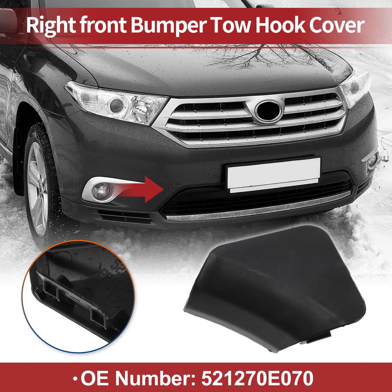 Tow Hook Cover Cap Right Front Replacement for Toyota Highlander (2014–2019)
