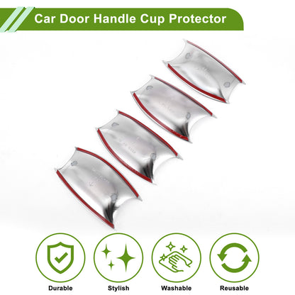 Car Door Handle Cup Protector Kit for Hyundai Festa Chrome Silver (4 Pcs)