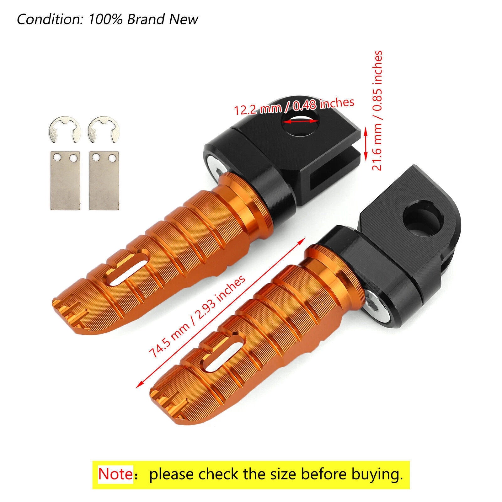 Front Footrests Foot Pegs for Kawasaki Z300 Z400 Z650 Z800 Z900 Z1000 (2013–2023) - Orange T9