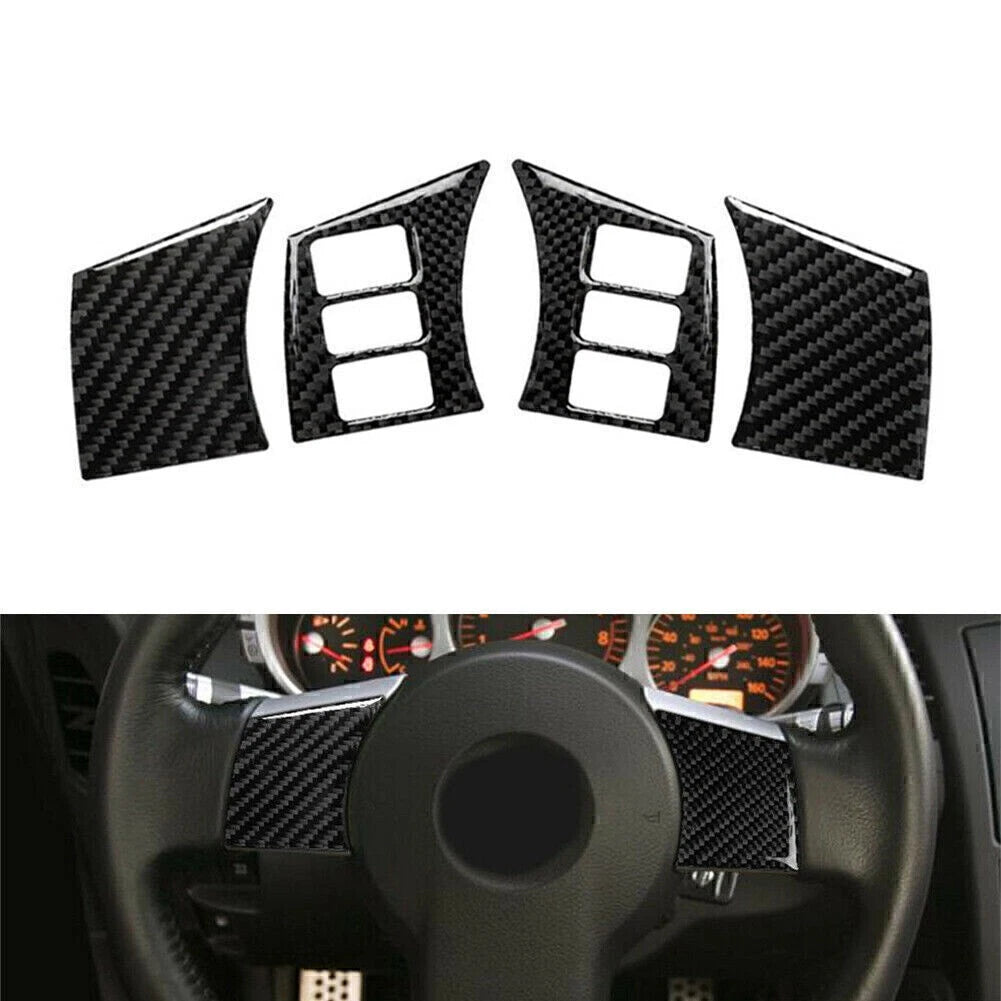 4Pcs Carbon Fiber Interior Steering Wheel Panel Cover for Nissan 350Z (2006–2009)