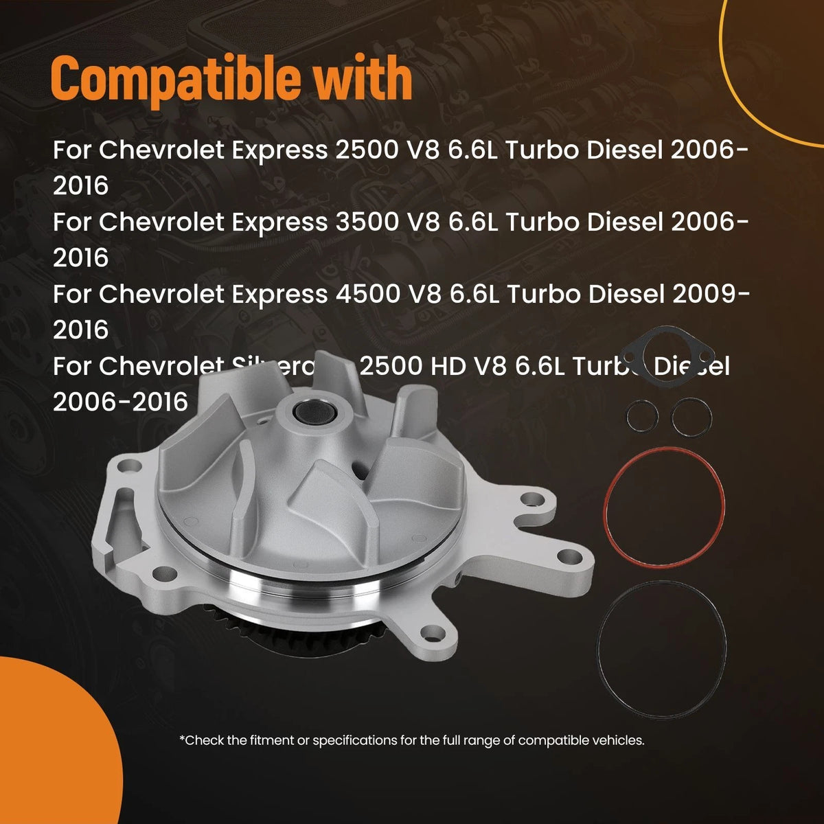 Coolant Water Pump for Chevrolet Express V8 6.6L Turbo (2006–2016) AW6053