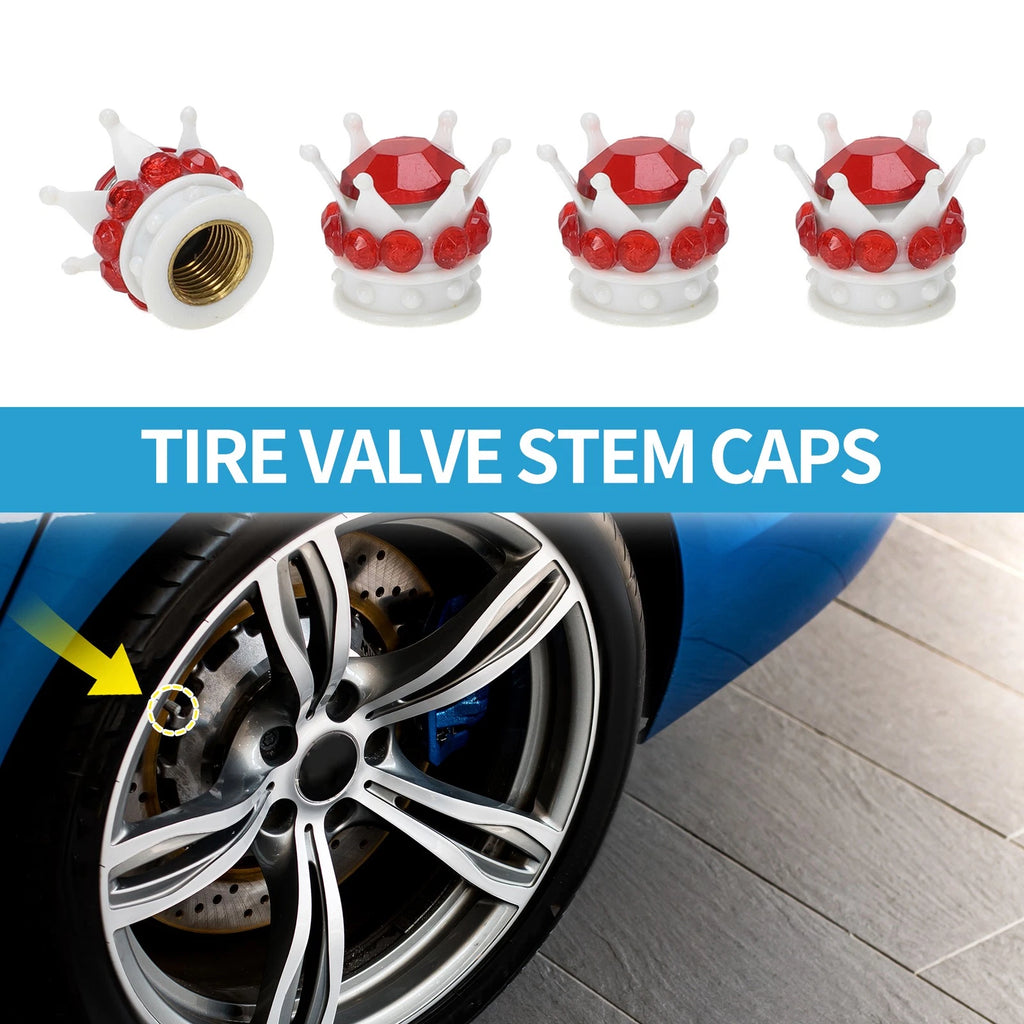 Tire Valve Stem Caps Replacement for Car SUV Bike RV White Red (4 Pack)