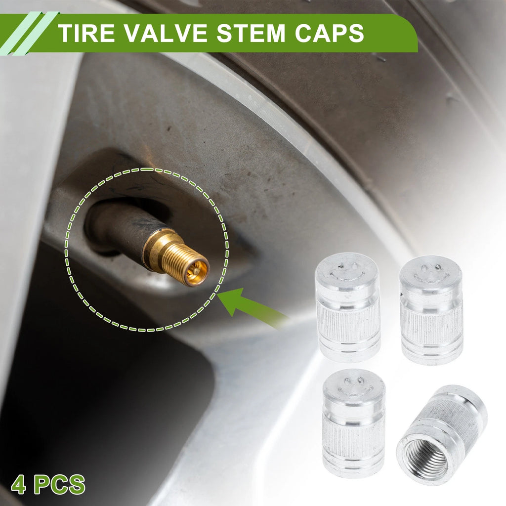 Tire Valve Stem Caps Dust Covers Silver Tone 4 Pack for Bicycle (Any Year)