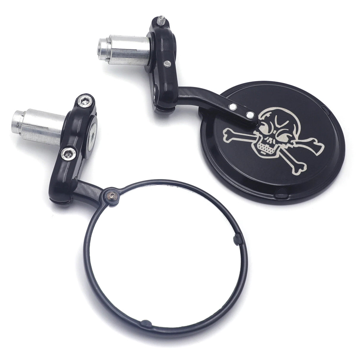 Skull Round Rearview Mirrors for Motorcycle Chopper Cafe Racer (25mm)