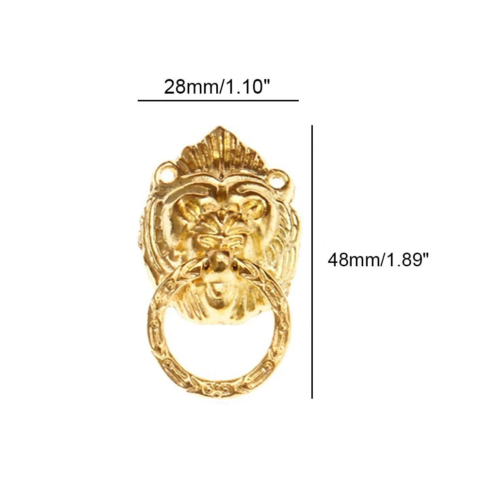 5X Gold Lion Head Drop Ring Drawer Knob Pulls for Cabinet Hardware