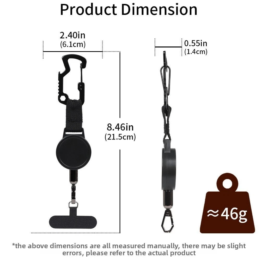 Secure Phone Lanyard with Retractable Steel Line and Locking Carabiner