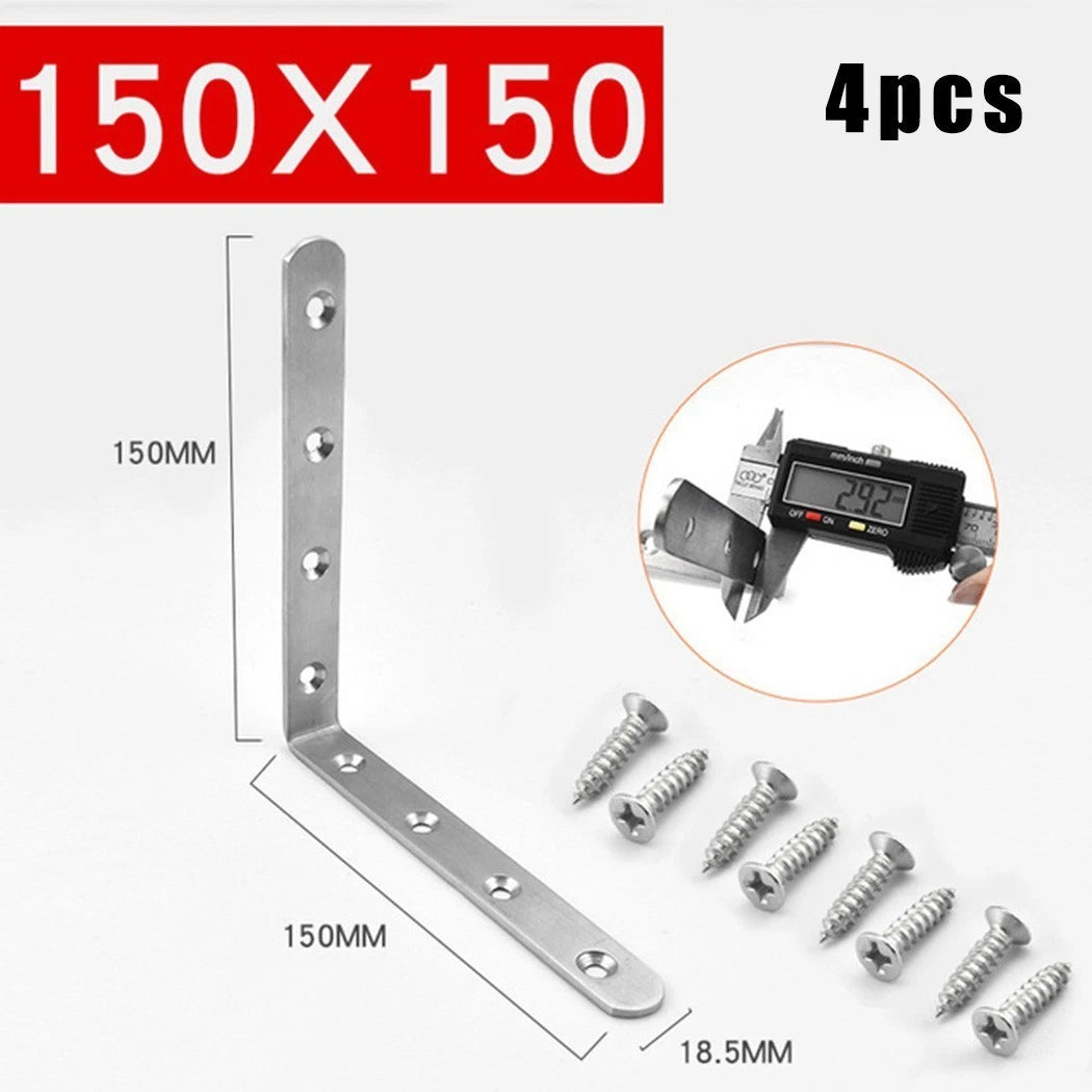Set of 4 Stainless Steel L Shape Corner Brace Brackets