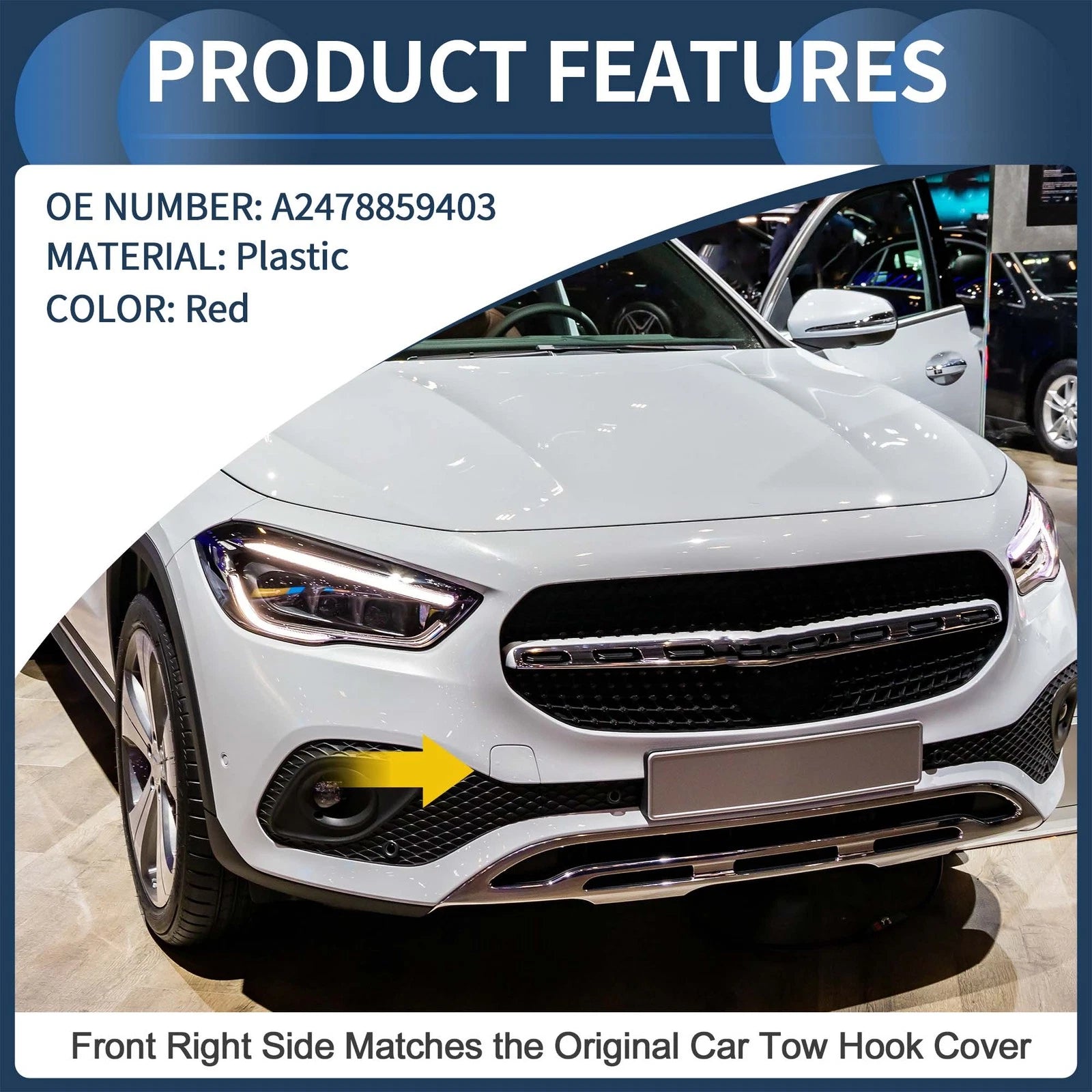 Front Right Bumper Tow Hook Cover Replacement for Mercedes-Benz GLA Class (2020–2024)
