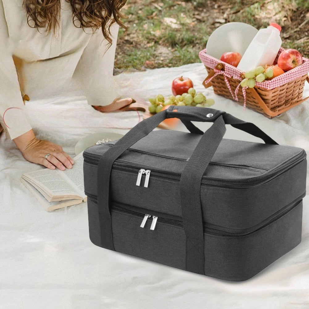 Insulated Carrier Bag for Casserole Dishes with Large Zipper Compartment