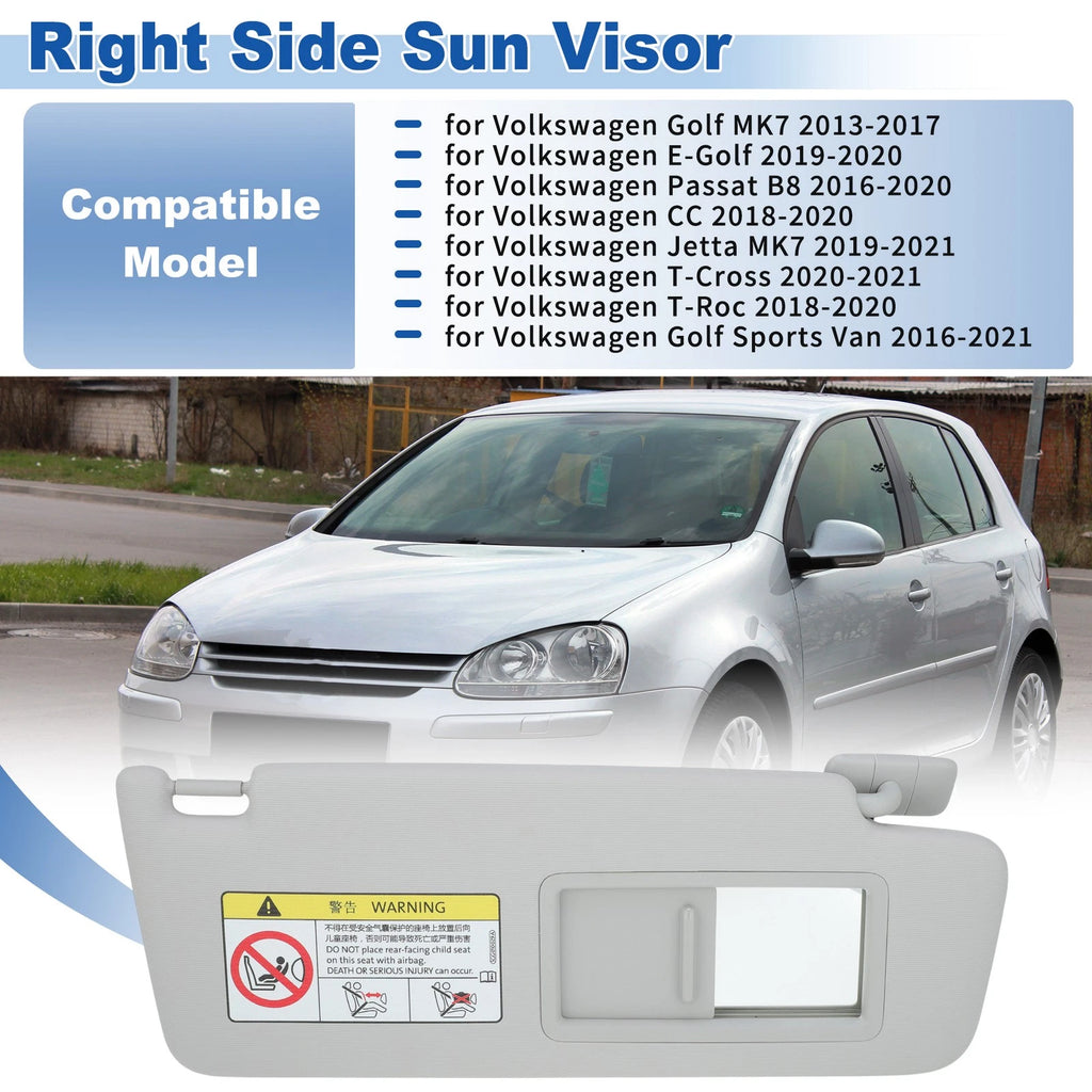 Right Side Sun Visor for Volkswagen Golf MK7 2013–2017 Gray Replacement