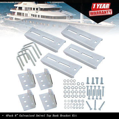 Set of 4 Galvanized Swivel Top Bunk Bracket Kit for Boat Trailer 2x3