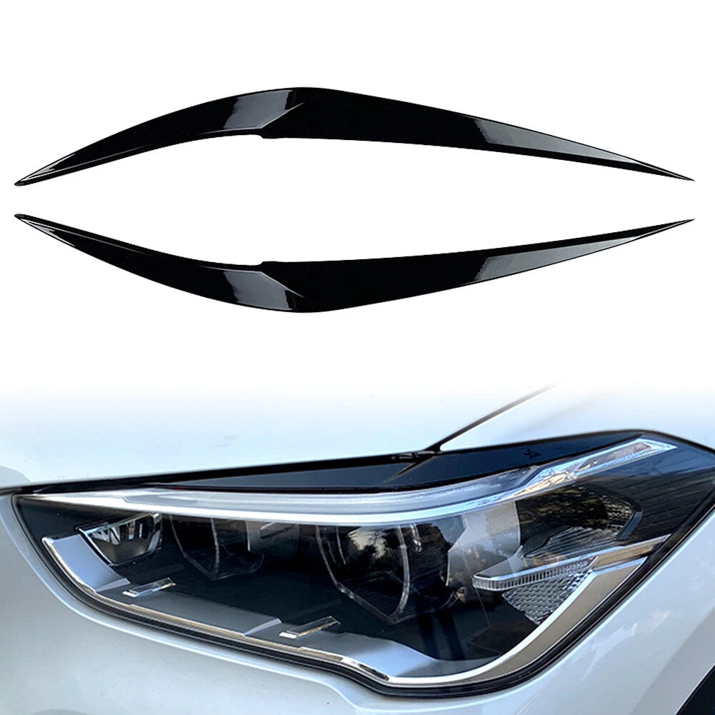2X Glossy Black ABS Headlight Eyebrow Eyelid Trim for BMW X1 F48 (2016–2020)