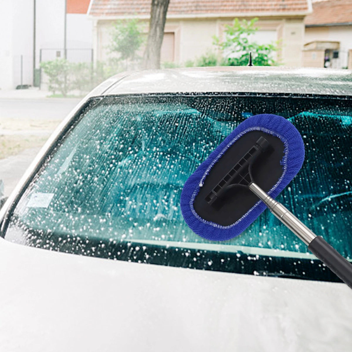 Extendable Windshield Cleaning Tool with Chenille Cloth for Cars
