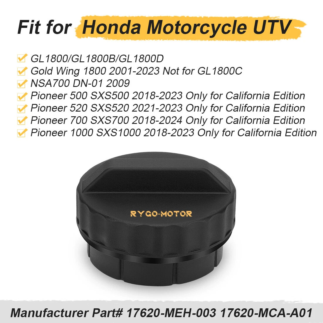 Fuel Tank Cap for Honda Goldwing GL1800 (2001–2017) 17620-MEH-003